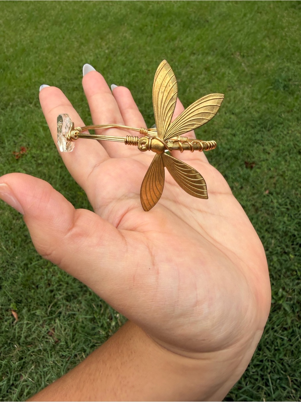 Gold Dragonfly Wire Bangle Bracelet - Elegant Nature-Inspired Accent